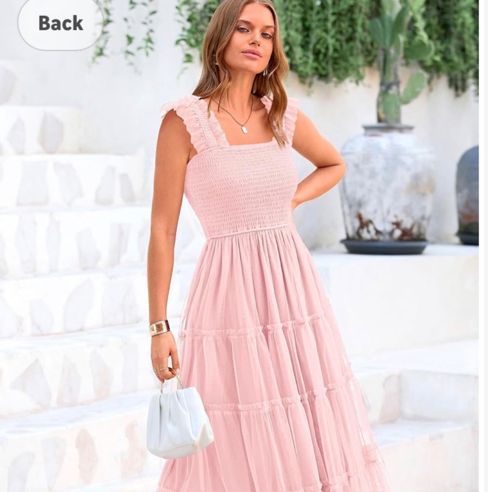 PRETTYGARDEN Women's Summer Tulle Midi Dress Sleeveless Smocked Ruffle Flowy